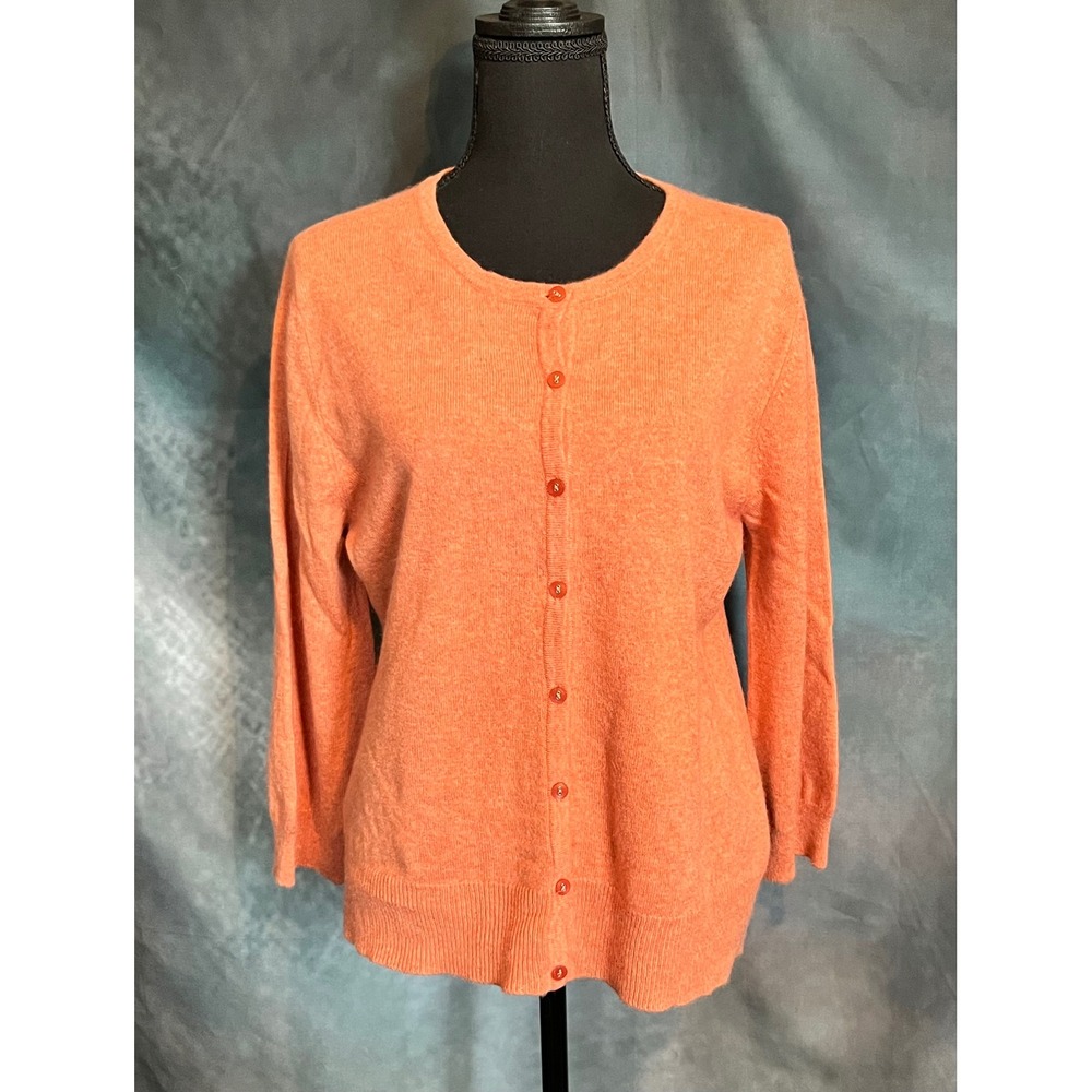 Kenar 100% Cashmere Cardigan‎ Sweater Womens XL Button Down Coral Classic Soft